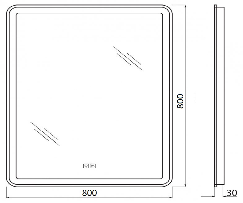 BelBagno Зеркало 80x80h см, с подсветкой по периметру, подогревом и выключ., цвет: хром глянцевый SPC-MAR-800-800-LED-TCH-WARM