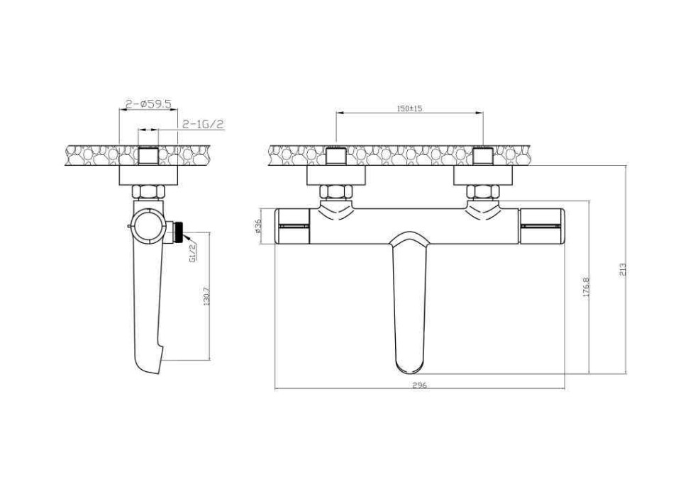 BelBagno Uno Смеситель для ванны термостатический накладной, длина излива 13см, цвет: хром глянцевый UNO-VASM-ORO