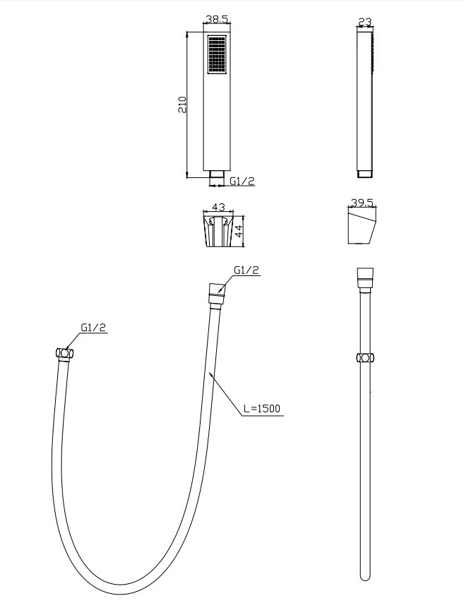 BelBagno Душевой гарнитур: душевая лейка 1 вид струи, держатель, шланг 150см, цвет: золото глянцевое LUC-DFS-ORO