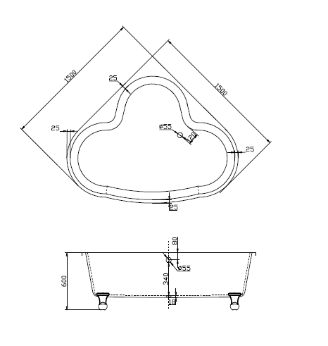 BelBagno Ванна акриловая угловая 150x150 см без слива-перелива, цвет: белый глянцевый Bb07
