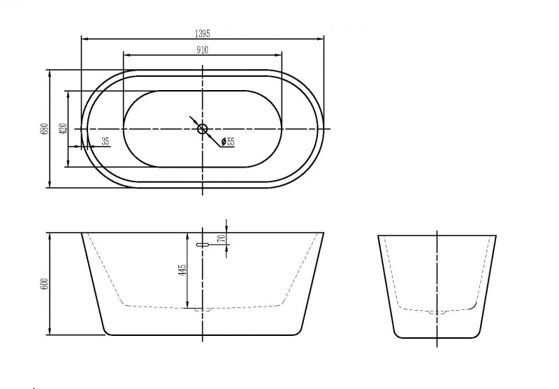 BelBagno Ванна акриловая отдельностоящая 139,5x68 см без слива-перелива, цвет: белый глянцевый Bb306-1395