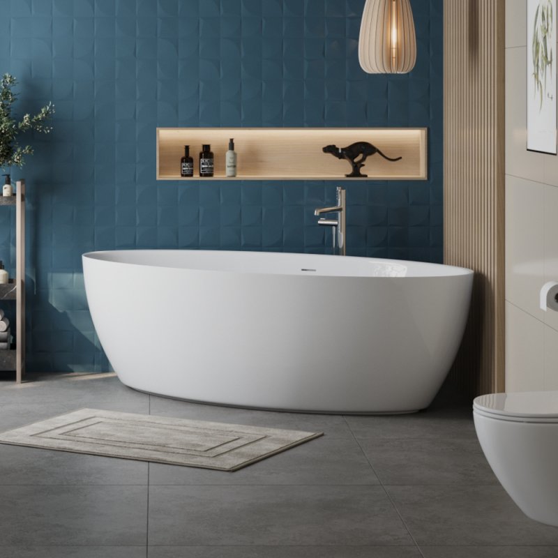 BelBagno Ванна акриловая отдельностоящая 186x88см в комп. со сливом-переливом, цвет: белый глянцевый Bb707-1860-880