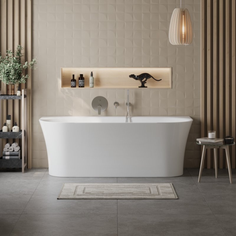 BelBagno Ванна акриловая пристенная 155x70 см в комплекте со сливом-переливом, цвет: белый глянцевый Bb711-1550-700