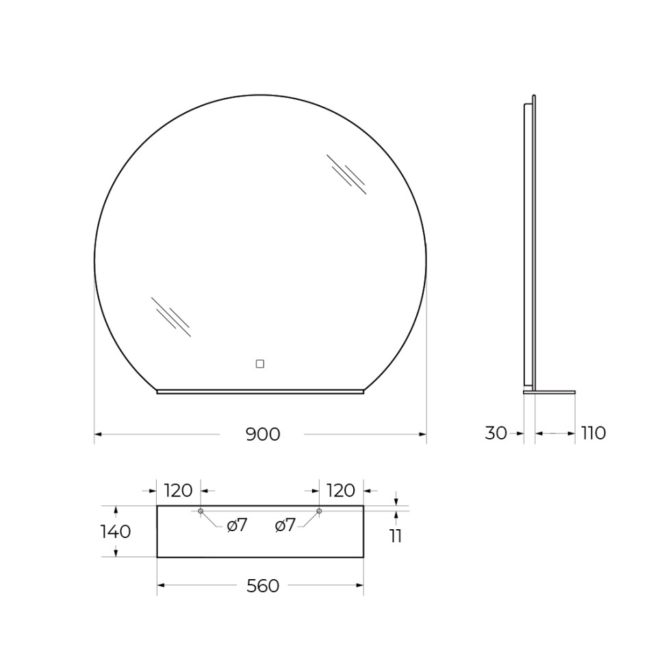 BelBagno Зеркало d90 см, с подсветкой по периметру и выключателем, цвет: хром глянцевый Spc-Rng-900-Led-Tch-Mens