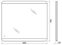 BelBagno Зеркало 80x70h см, с подсветкой и сенсорным выключателем, цвет: хром глянцевый Spc-Cez-800-700-Led-Tch-Warm