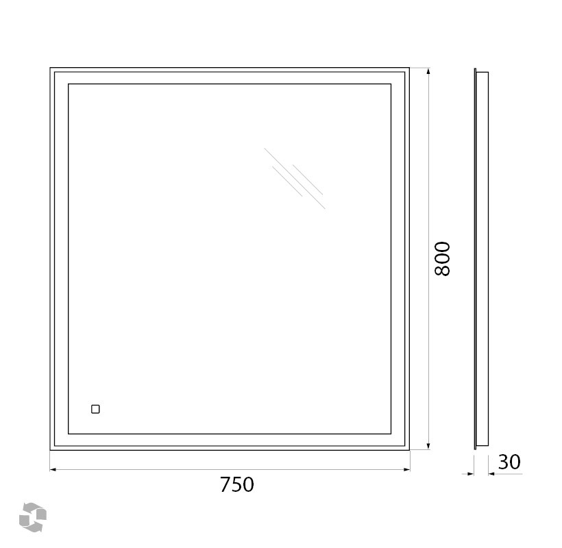 BelBagno Зеркало 75x80h см, с подсветкой и выключателем, цвет: хром глянцевый Spc-Grt-750-800-Led-Tch