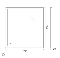 BelBagno Зеркало 75x80h см, с подсветкой и выключателем, цвет: хром глянцевый Spc-Grt-750-800-Led-Tch