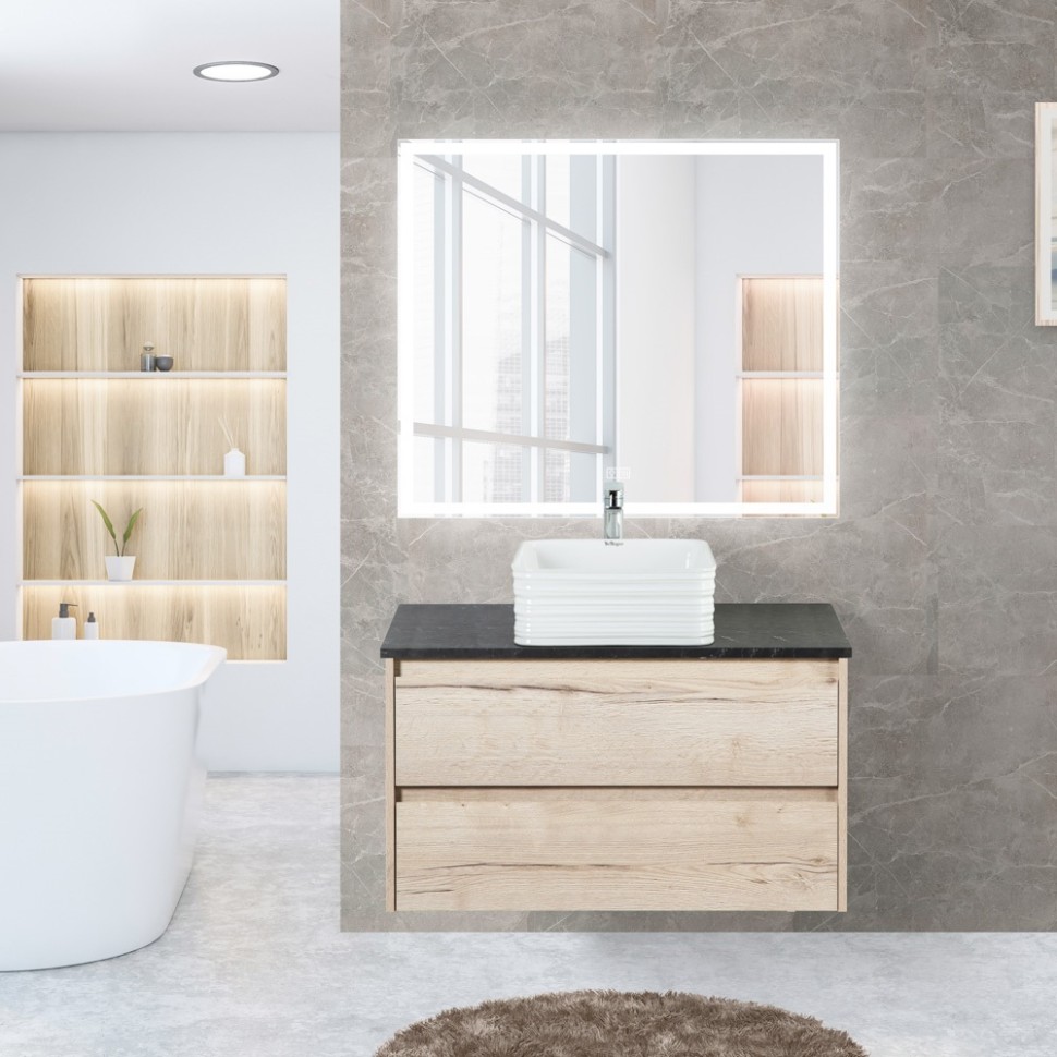 BelBagno Зеркало 90x80h см, с подсветкой по периметру, подогревом и выключ., цвет: хром глянцевый Spc-Grt-900-800-Led-Tch-Warm