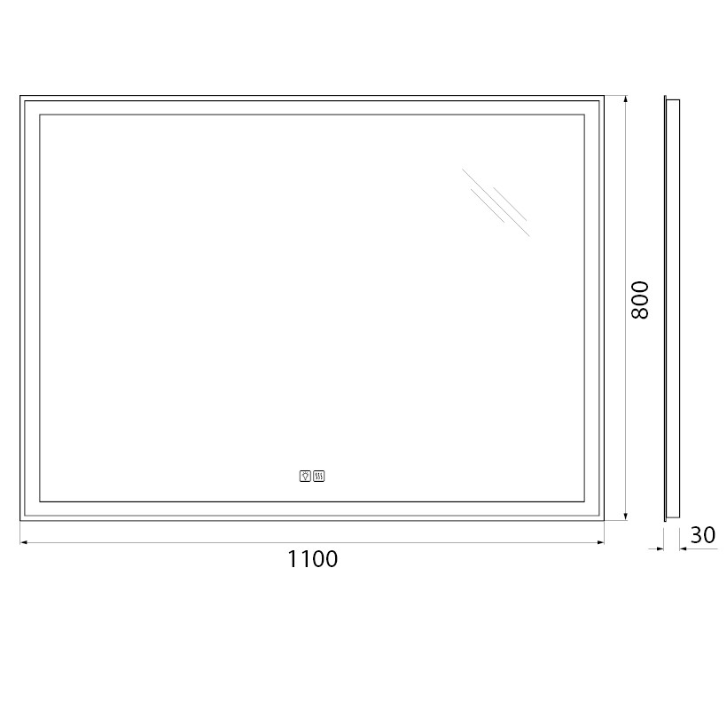 BelBagno Зеркало 110x80h см, с подсветкой, подогревом и выключателем, цвет: хром глянцевый Spc-Grt-1100-800-Led-Tch-Warm