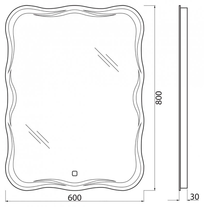 BelBagno Зеркало 60x80h см, с подсветкой по периметру и выключателем, цвет: хром глянцевый Spc-Ond-600-800-Led-Tch