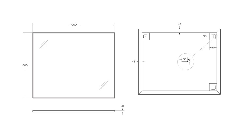 BelBagno Зеркало 100x80h см, без подсветки, цвет: черный матовый Spc-Al-1000-800 Nero