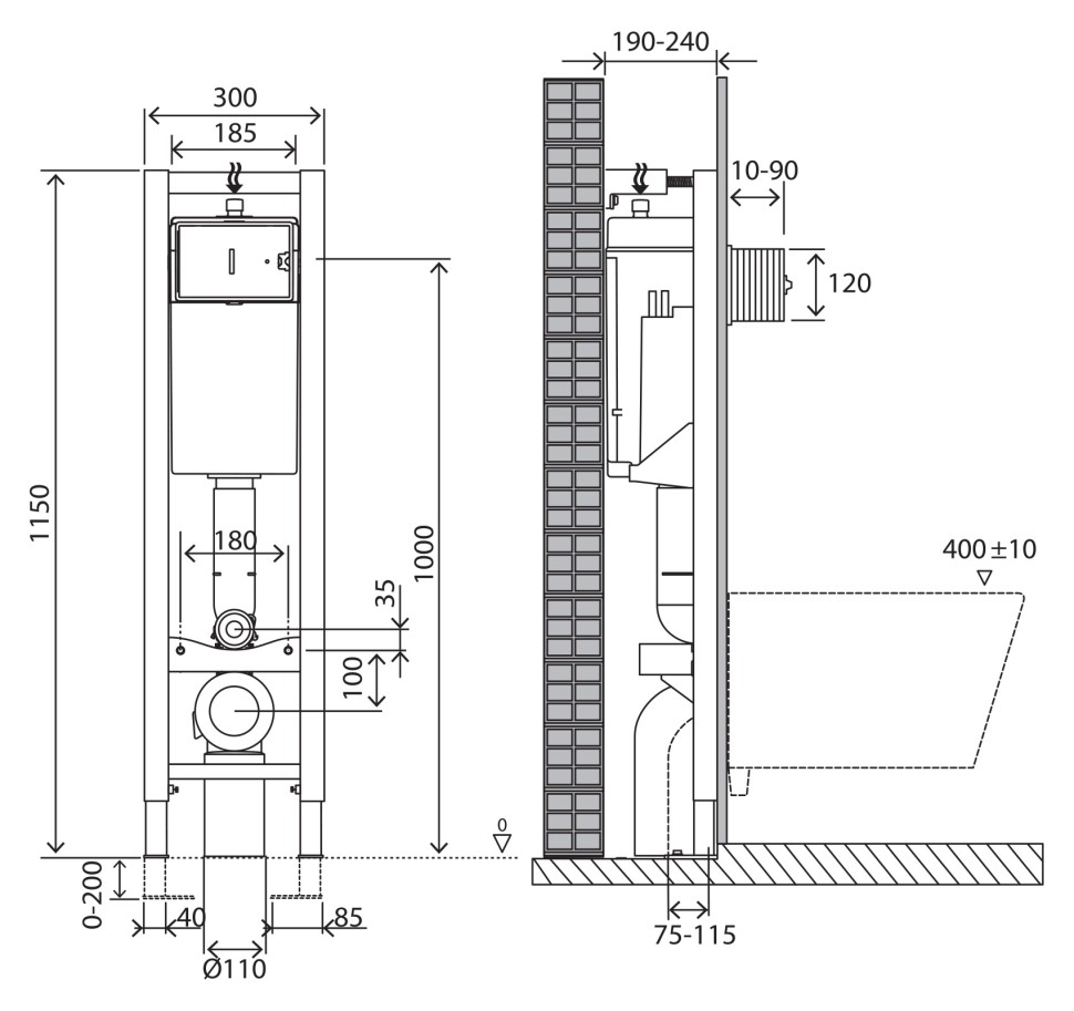 BelBagno Инсталляция для унитаза узкая 30x115h см, с комплектом крепления, без клавиши смыва Bb003-30