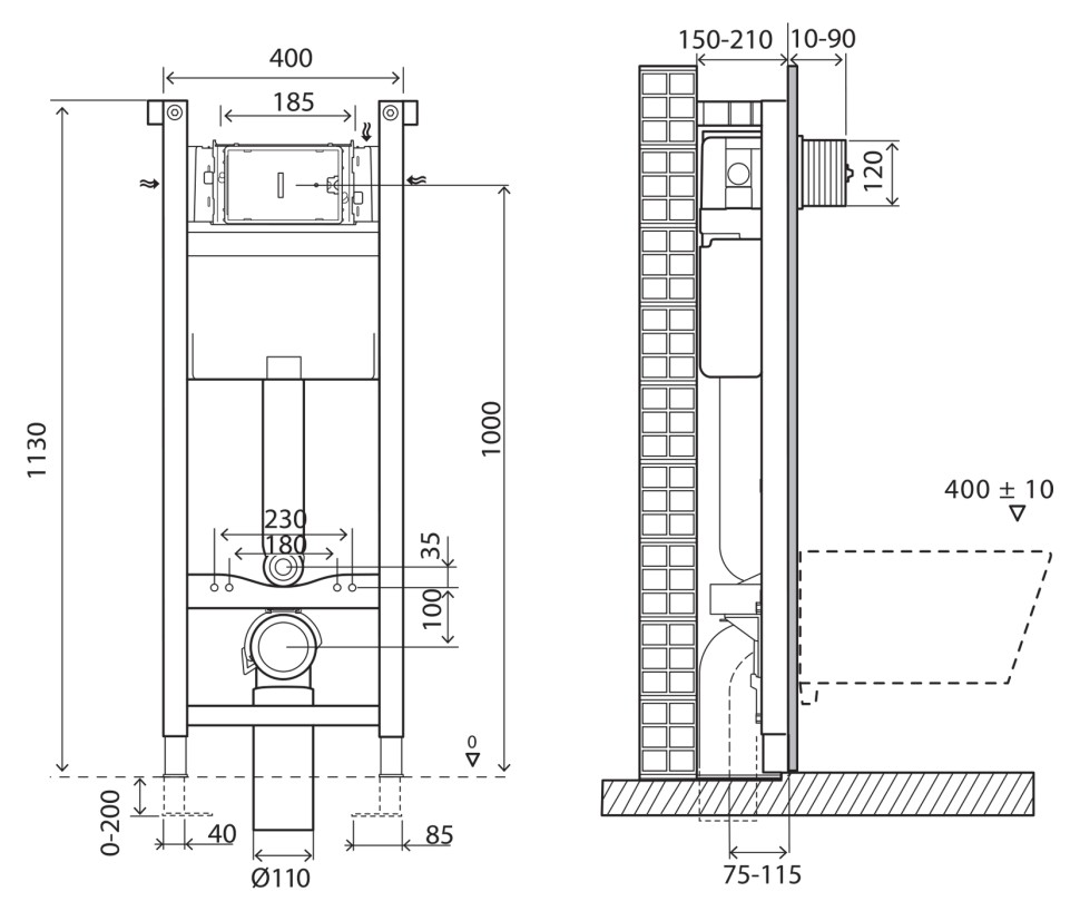 BelBagno Инсталляция для унитаза 40x113h см, с комплектом крепления, без клавиши смыва Bb004-40 Expert