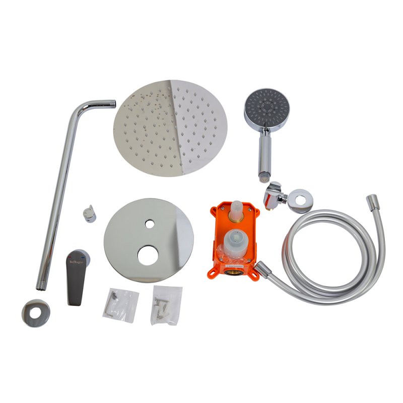 BelBagno Ancona Душевой комплект встраиваемый: смеситель, ручной и верхний душ, цвет: хром глянцевый Ancona-Dset-Crm