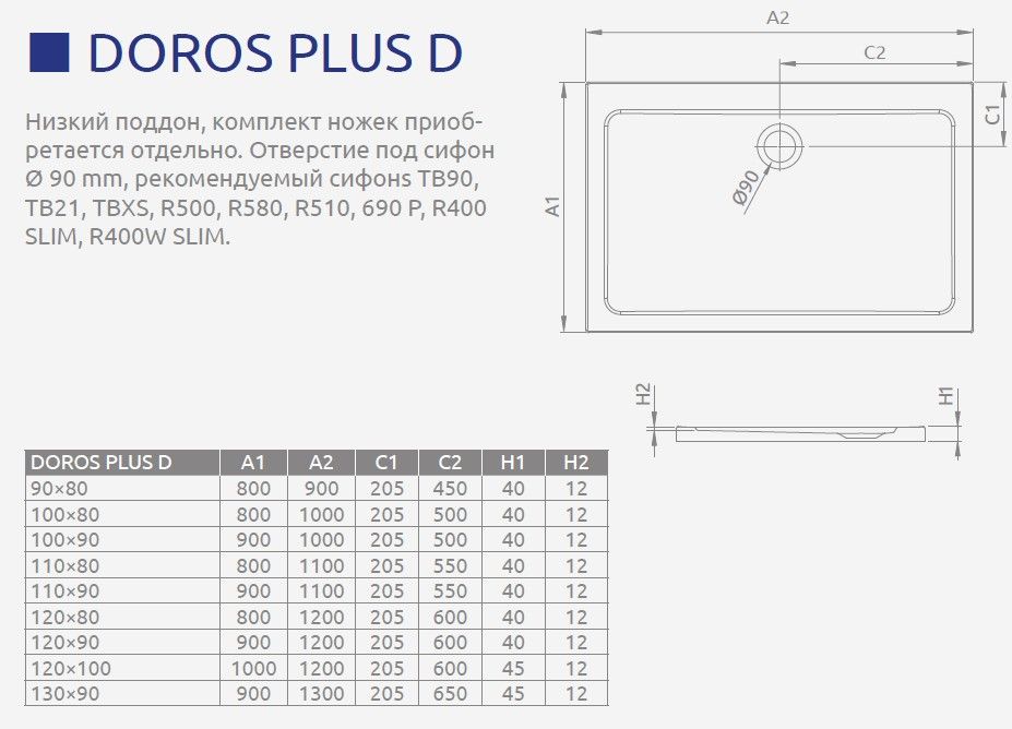 Radaway Doros Plus D Поддон для душа из акрила, 120х100х4h см, цвет: белый глянцевый SDRPD1210-01