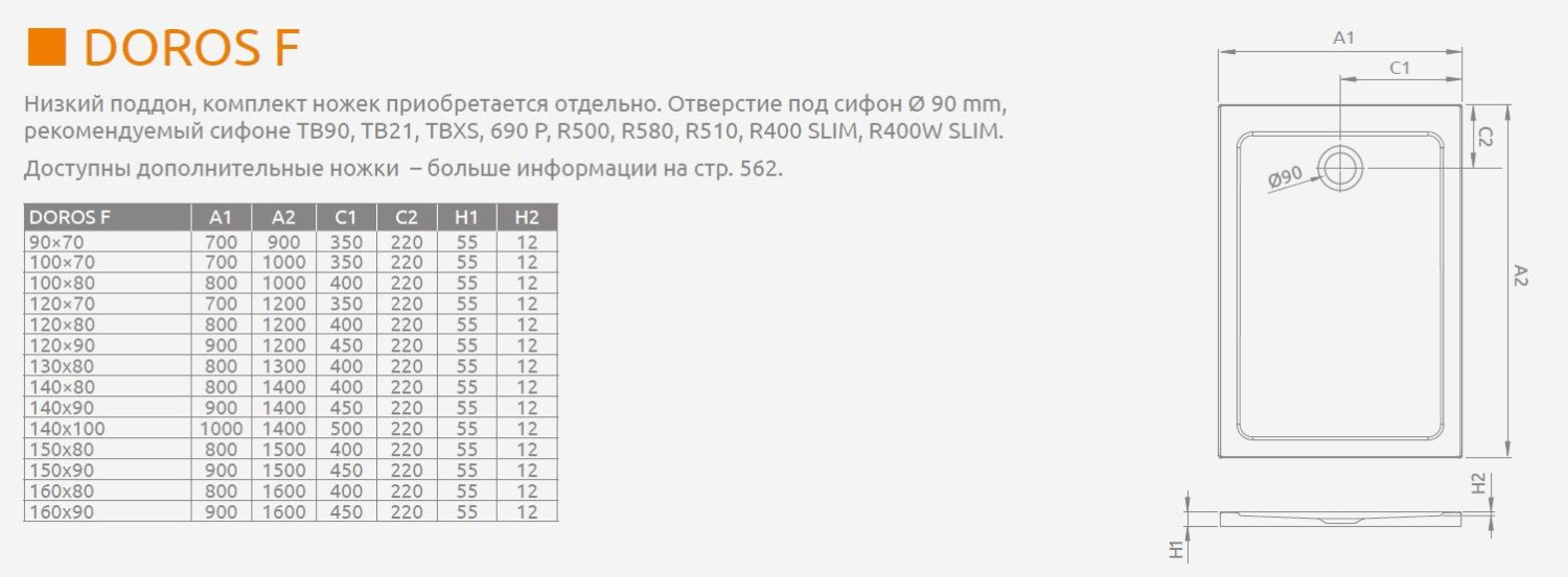 Radaway Doros F Поддон для душа из акрила, 100х70х5,5h см, цвет: белый глянцевый SDRF1070-01