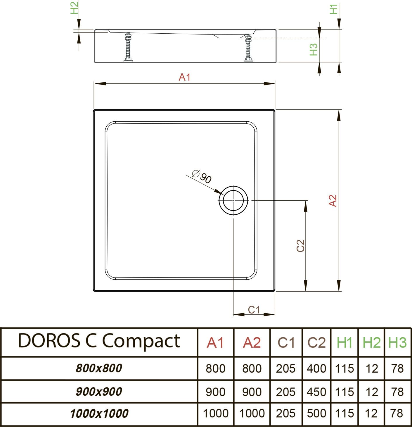 Radaway Doros C Compact Поддон для душа из акрила, 100х100х11,5h см, цвет: black SDRC1010-05-54S