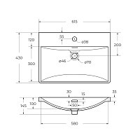 BelBagno Раковина накладная 61,5x43x14,5h см, с переливом, цвет: белый глянцевый BB-8076-3-60