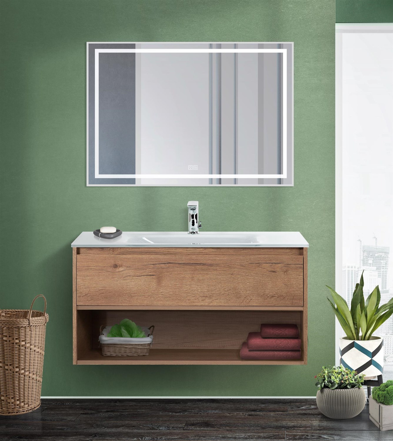BelBagno Kraft Зеркало 100x80h см, с подсветкой, подогревом и выключателем, цвет: хром глянцевый SPC-KRAFT-1000-800-LED-TCH-WARM