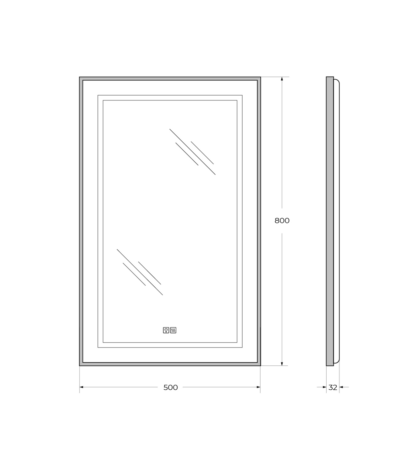 BelBagno Kraft Зеркало 50x80h см, с подсветкой, подогревом и выключателем, цвет: черный матовый SPC-KRAFT-500-800-LED-TCH-WARM-NERO
