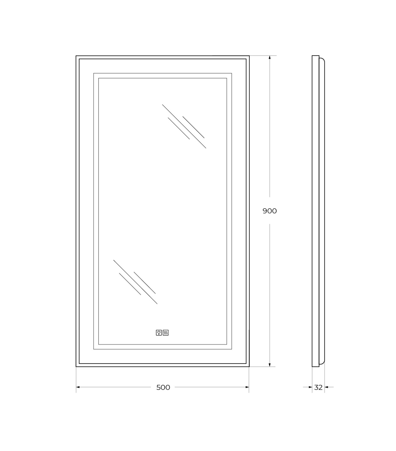 BelBagno Kraft Зеркало 50x90h см, с подсветкой, подогревом и выключателем, цвет: хром глянцевый SPC-KRAFT-500-900-LED-TCH-WARM
