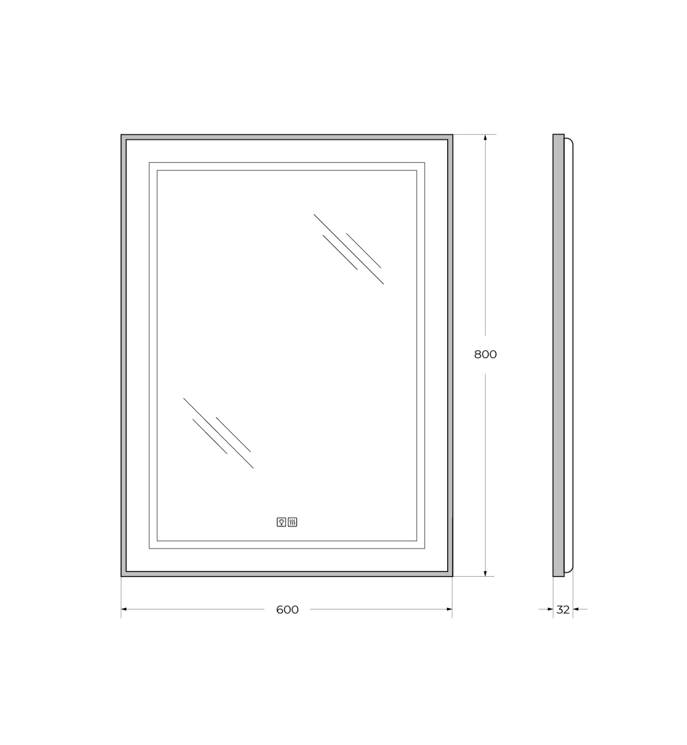 BelBagno Kraft Зеркало 60x80h см, с подсветкой, подогревом и выключателем, цвет: черный матовый SPC-KRAFT-600-800-LED-TCH-WARM-NERO