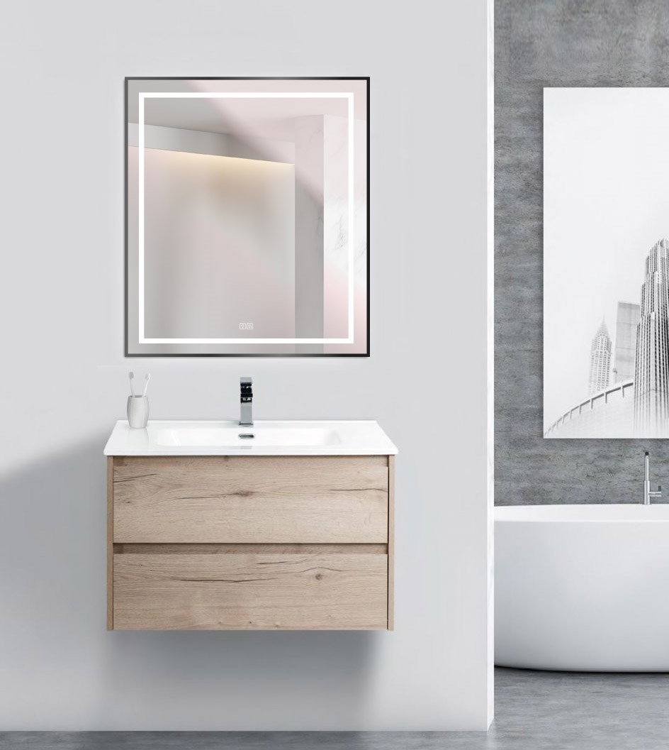 BelBagno Kraft Зеркало 70x80h см, с подсветкой, подогревом и выключателем, цвет: черный матовый SPC-KRAFT-700-800-LED-TCH-WARM-NERO