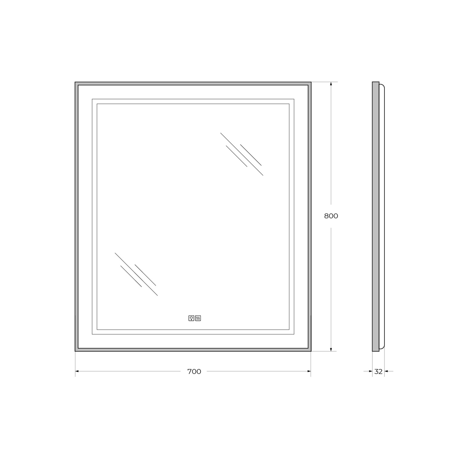 BelBagno Kraft Зеркало 70x80h см, с подсветкой, подогревом и выключателем, цвет: черный матовый SPC-KRAFT-700-800-LED-TCH-WARM-NERO