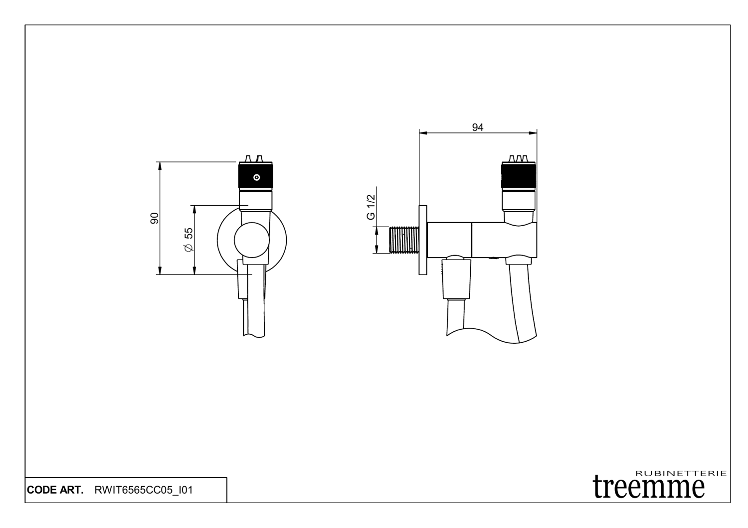 Treemme T30 Гидроершик со шлангом 150 см, 1 вид струи, цвет: chrome RWIT6565CC05