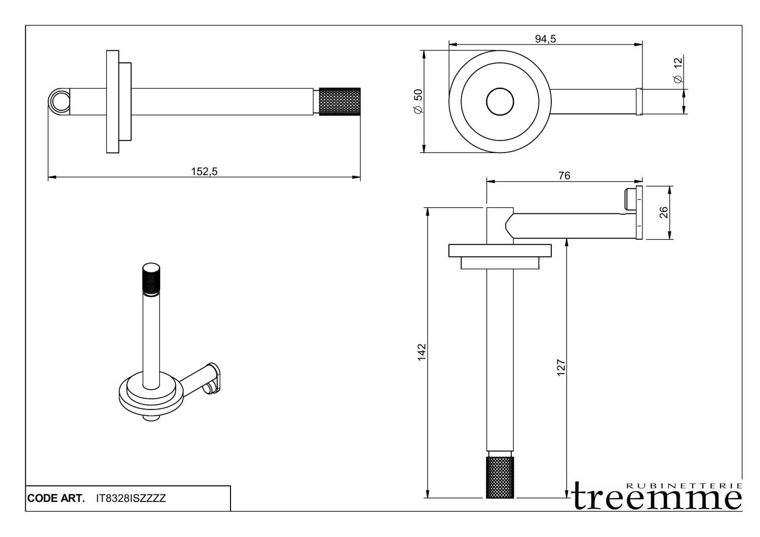 Treemme 22mm Держатель запасных рулонов, подвесной, цвет: нержавеющая сталь IT8328ISZZZZ