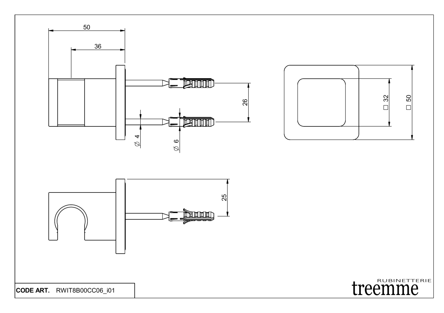 Treemme PA36 Держатель для ручного душа, цвет: chrome RWIT8B00CC06