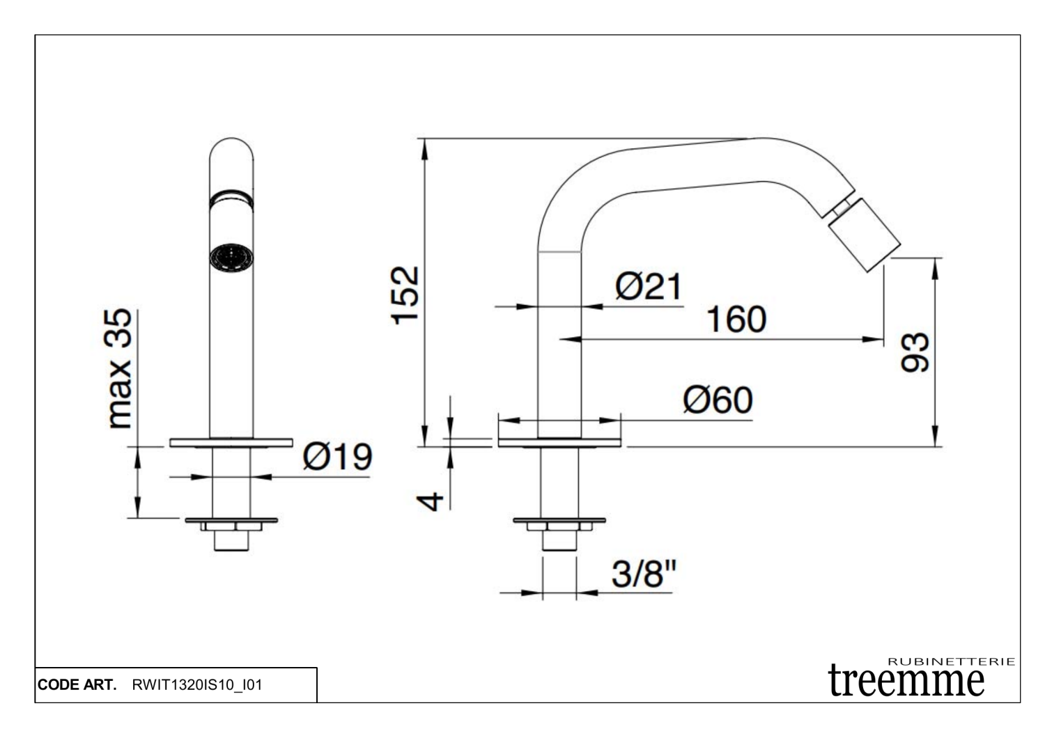 Treemme 40mm Излив для биде, цвет: нержавеющая сталь RWIT1320IS10