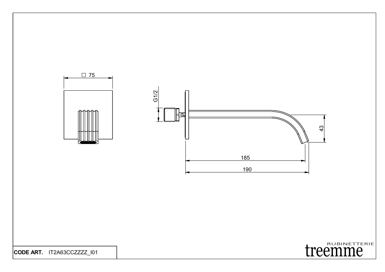 Treemme Ios Излив настенный для ванны 19 см, цвет: chrome IT2A63CCZZZZ