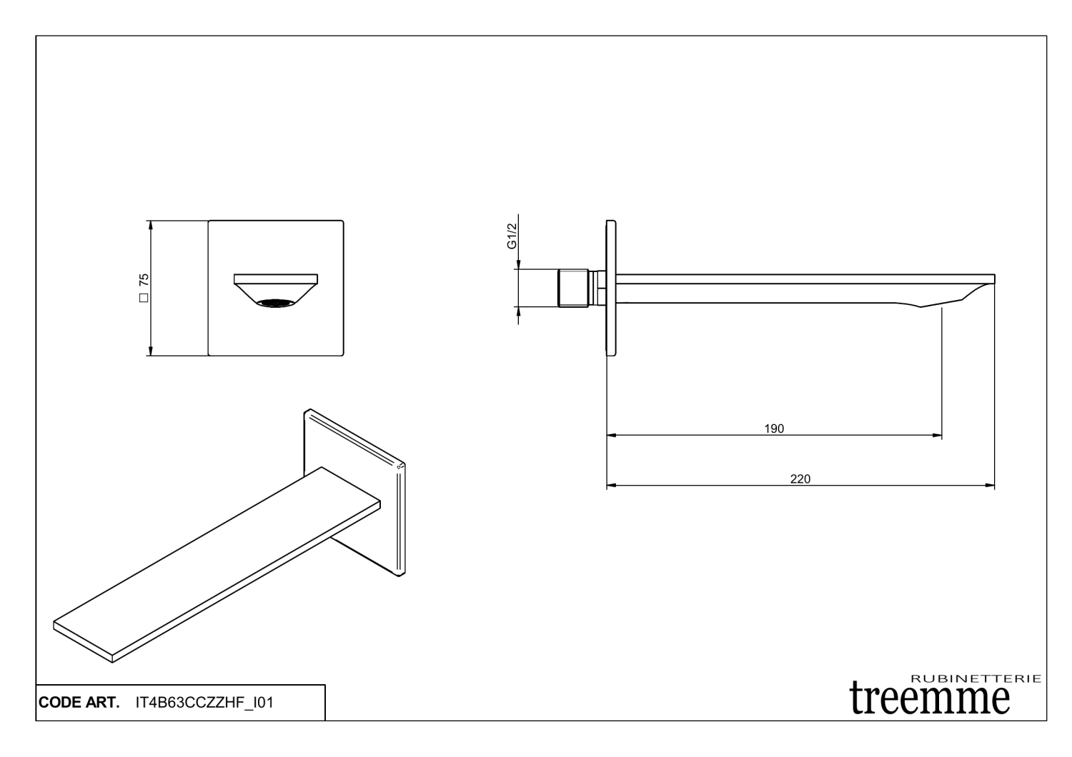 Treemme Q30 Излив настенный для ванны 22 см, цвет: chrome IT4B63CCZZHF