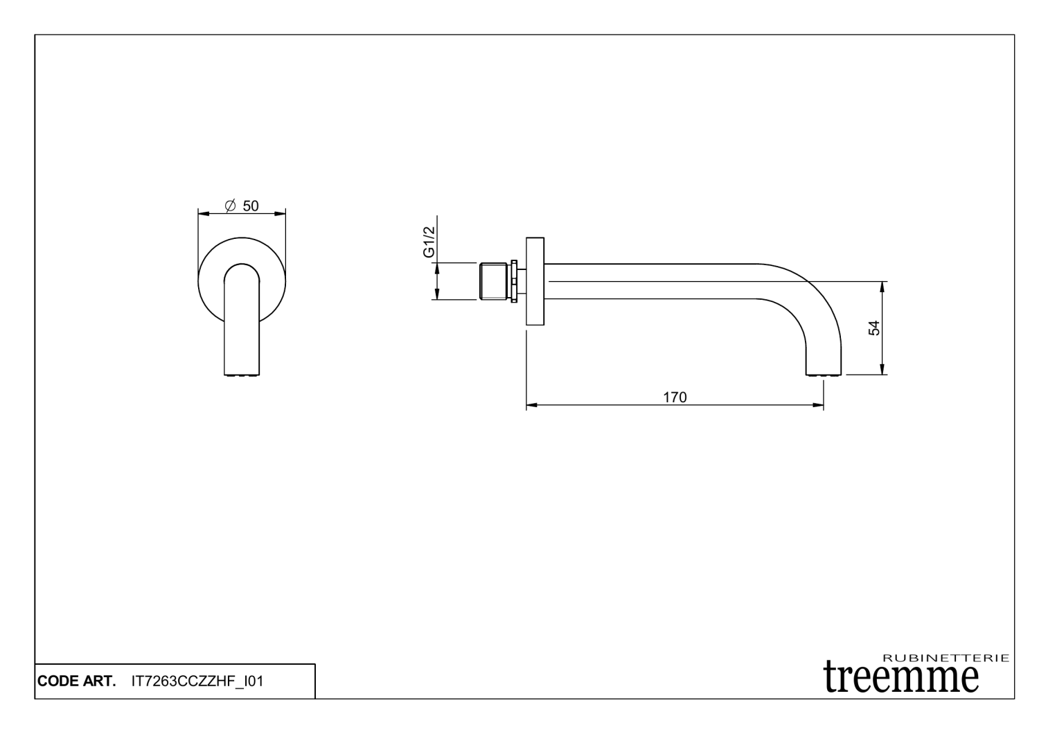 Treemme Line Излив настенный для ванны 17 см, цвет: chrome IT7263CCZZHF