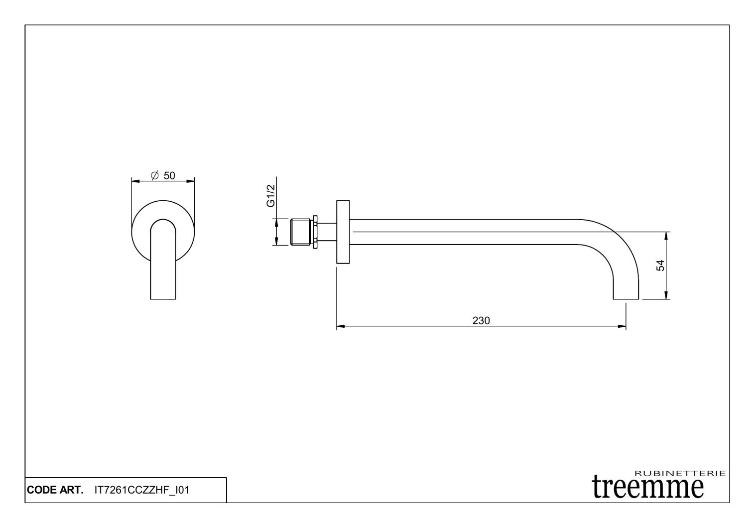 Treemme Line Излив настенный для ванны 23 см, цвет: chrome IT7261CCZZHF