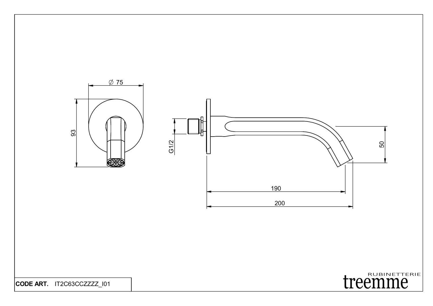 Treemme Aurelia Излив настенный для ванны 20 см, цвет: chrome IT2C63CCZZZZ
