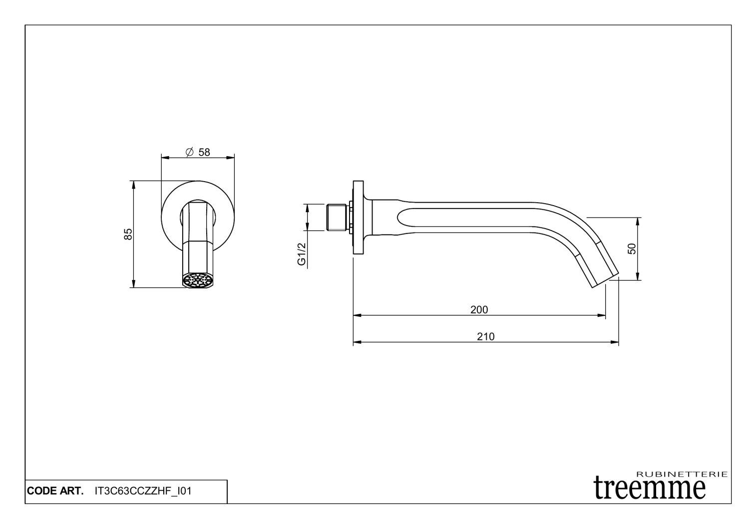 Treemme Appia Излив настенный для ванны 21 см, цвет: chrome IT3C63CCZZHF