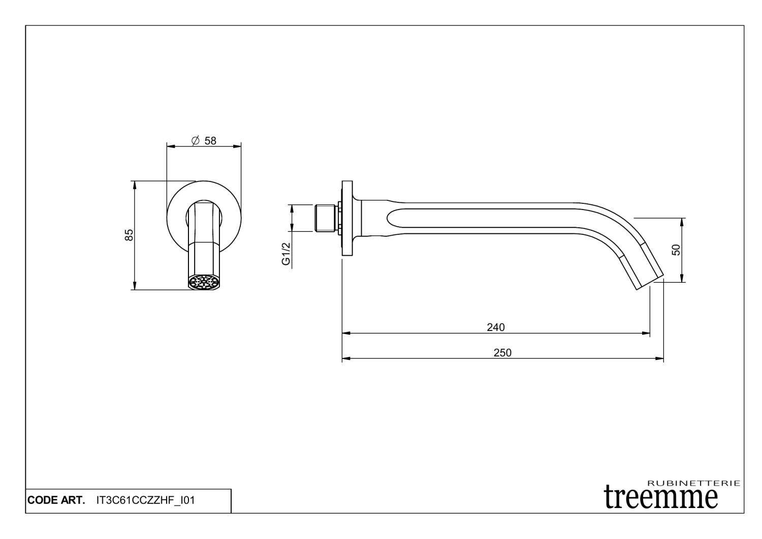 Treemme Appia Излив настенный для ванны 25 см, цвет: chrome IT3C61CCZZHF