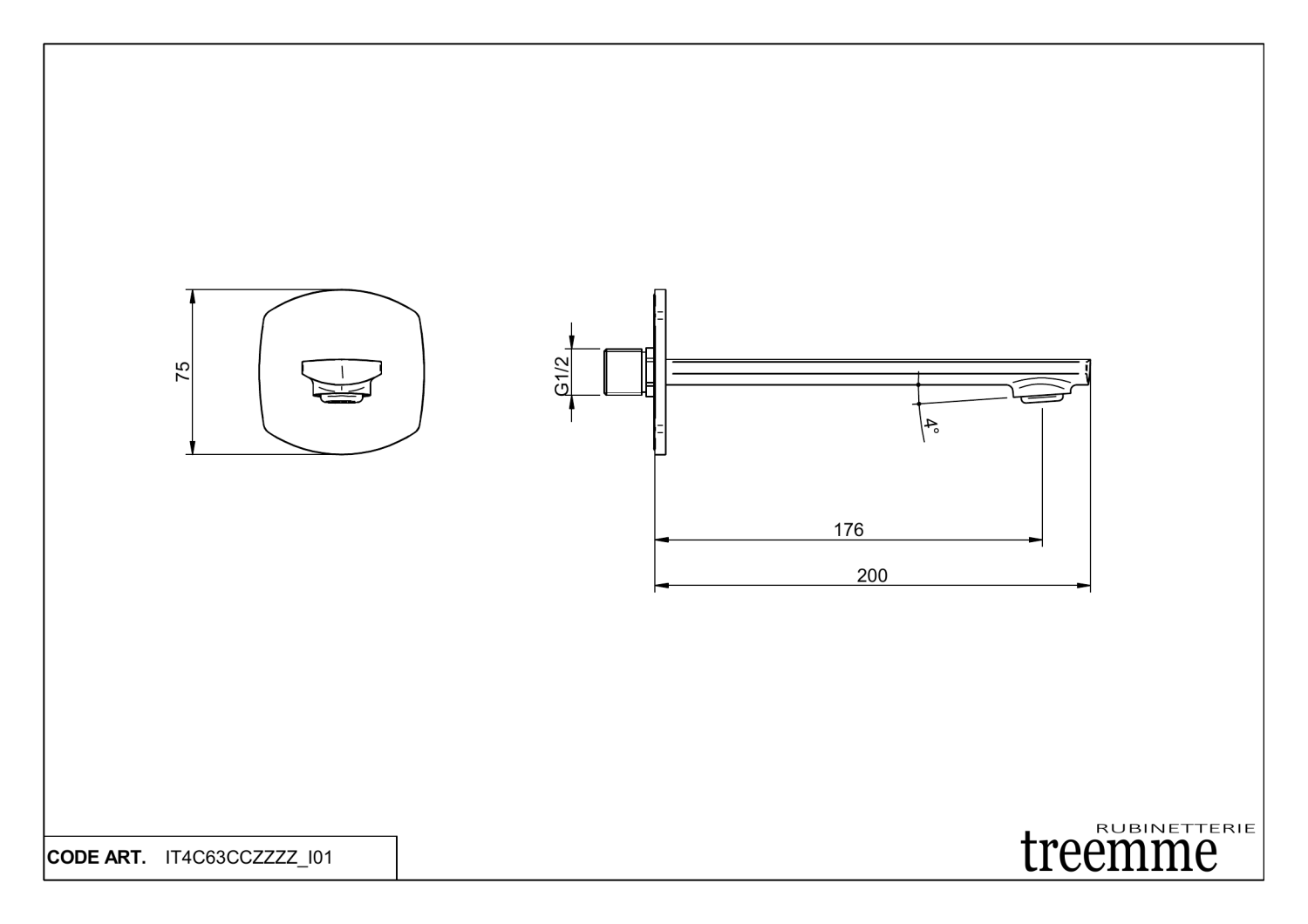 Treemme Albatros Излив настенный для ванны 20 см, цвет: chrome IT4C63CCZZZZ