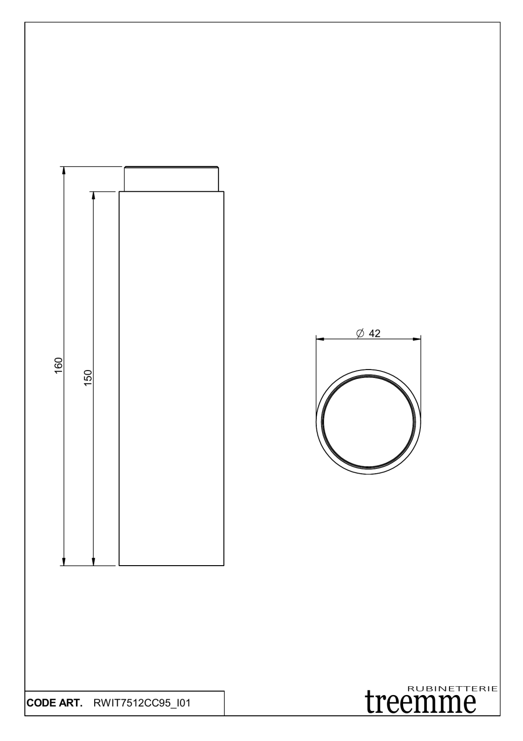 Treemme X-change mono Удлинитель для смесителя, цвет: chrome RWIT7512CC95