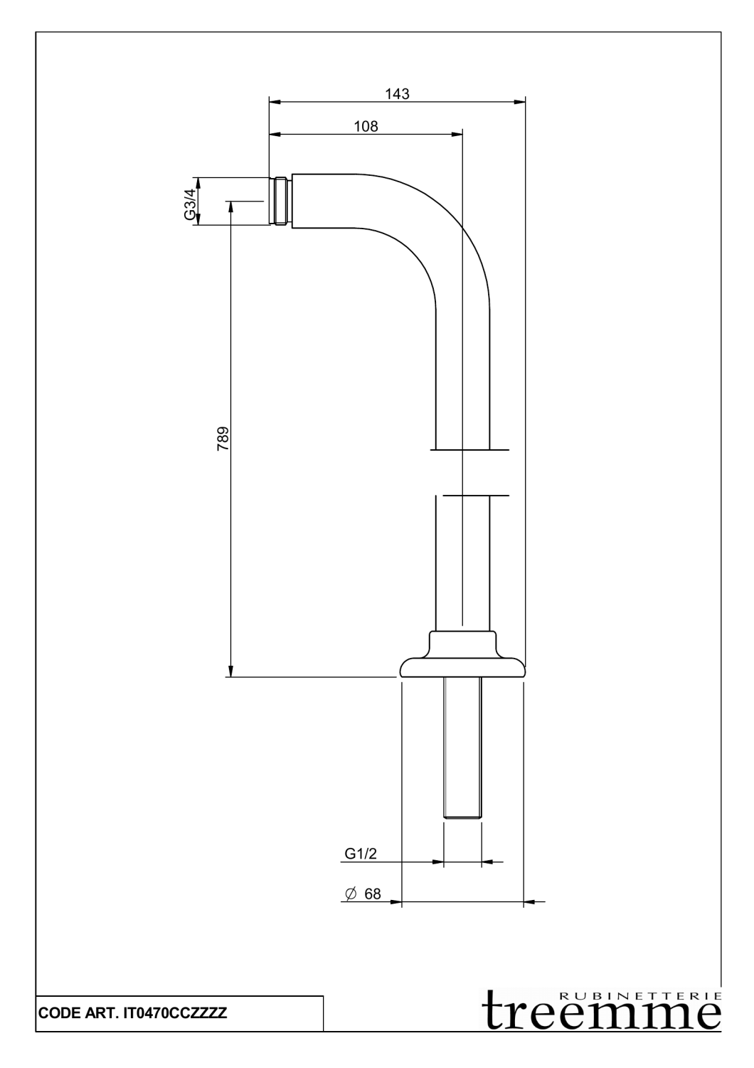 Treemme Romantica Труба из пола для смесителя ванны, цвет: chrome IT0470CCZZZZ