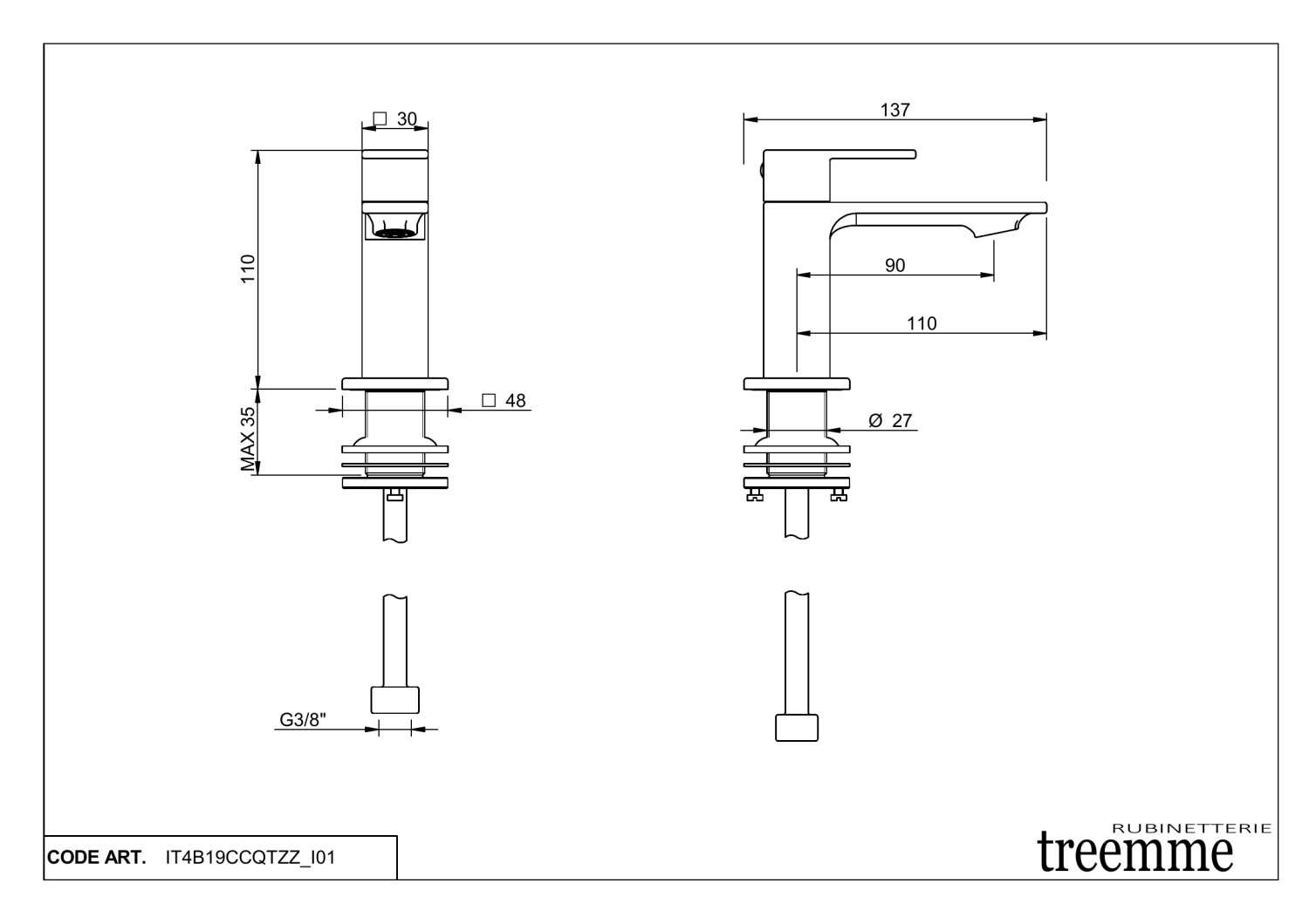 Treemme Q30 Кран холодной воды для раковины, цвет: chrome IT4B19CCQTZZ