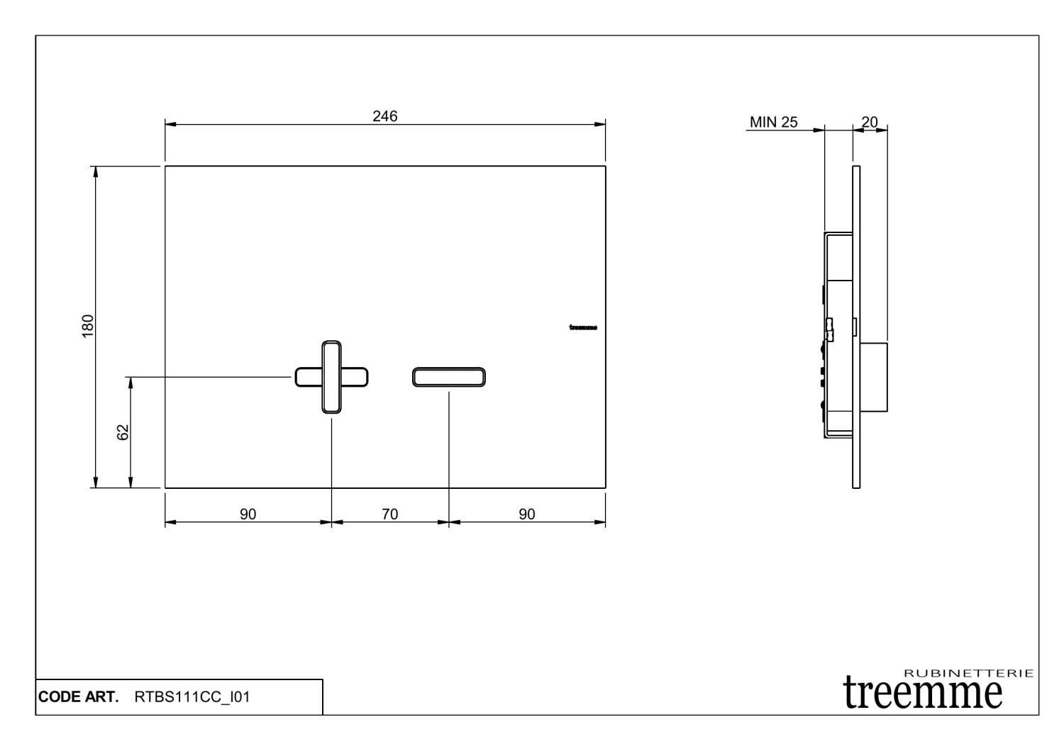Treemme Shower Панель смыва для инсталляции, цвет: chrome ITRTBS111CC