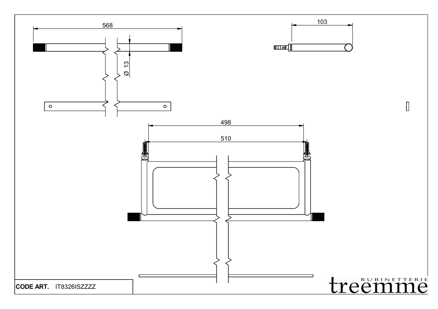 Treemme 22mm Полка подвесная 56,8 см, цвет: нержавеющая сталь IT8326ISZZZZ