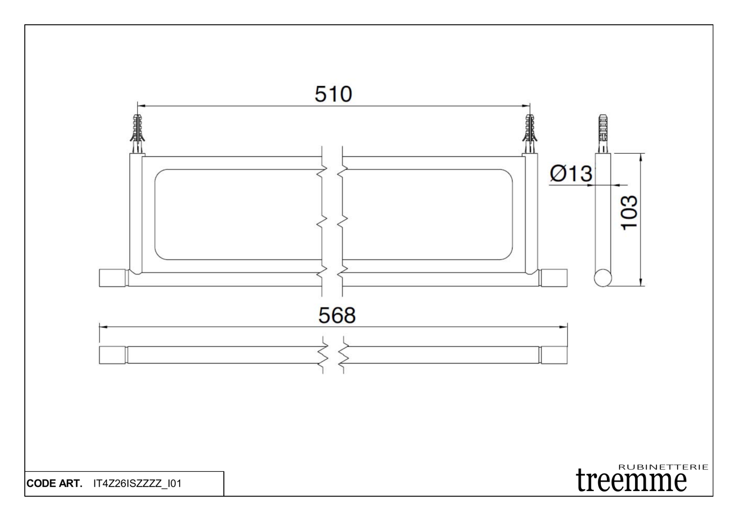 Treemme 22mm Полка подвесная 56,8 см, цвет: нержавеющая сталь IT4Z26ISZZZZ