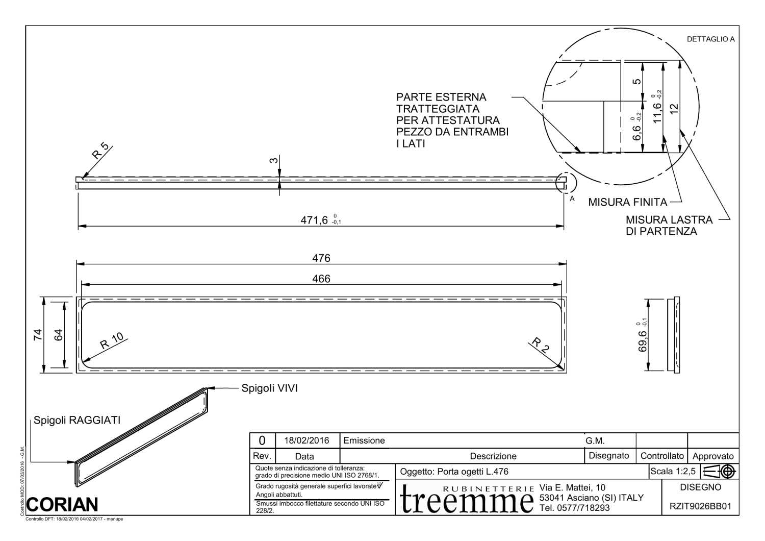 Treemme 22mm Полка подвесная 47,6 см, цвет: matt white RZIT9026BB01