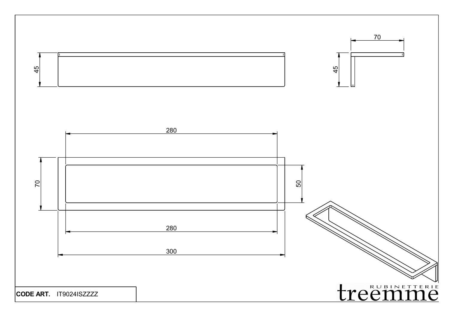 Treemme 22mm Полотенцедержатель 28 см, подвесной, цвет: нержавеющая сталь IT9024ISZZZZ