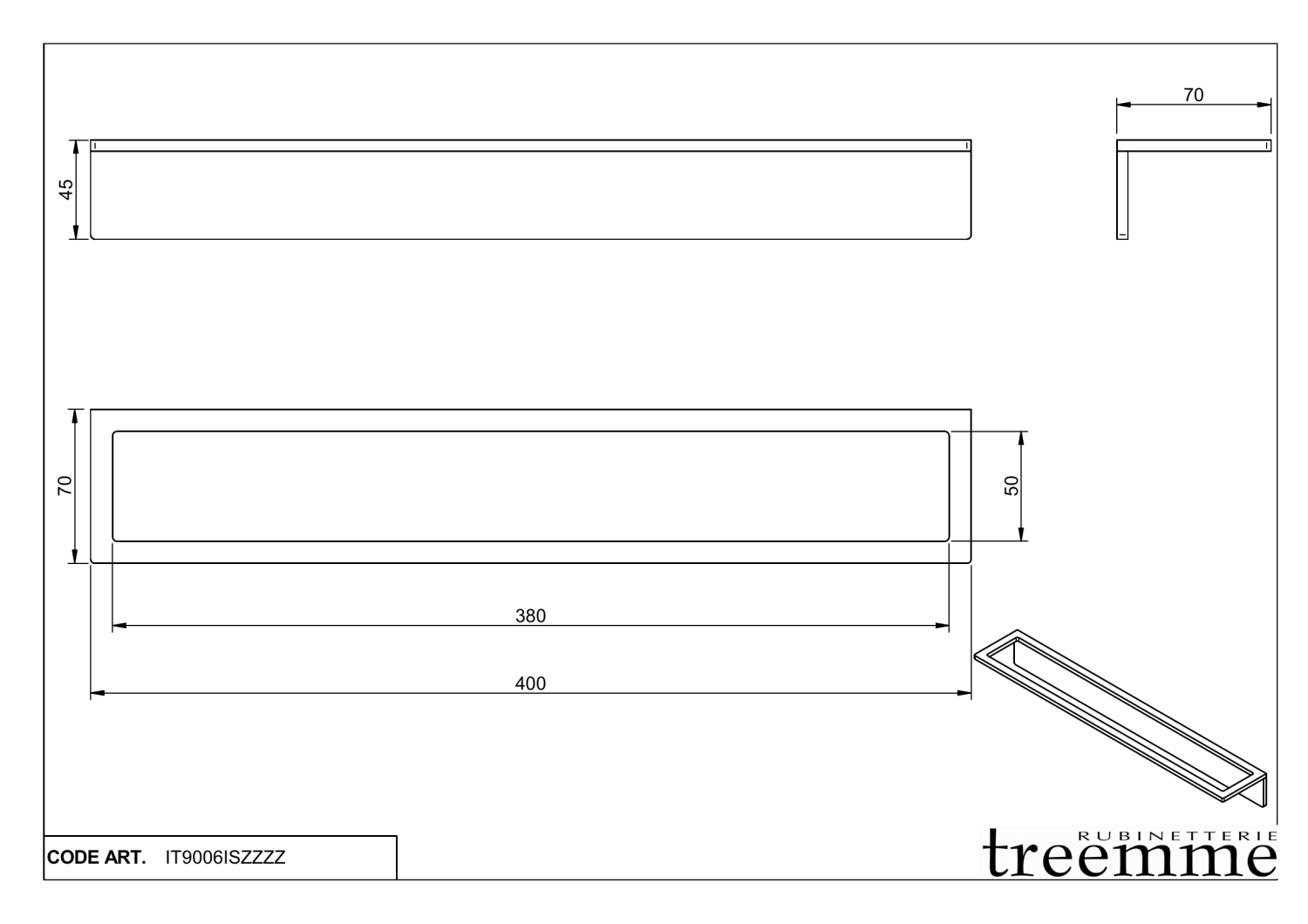 Treemme 22mm Полотенцедержатель 40 см, подвесной, цвет: нержавеющая сталь IT9006ISZZZZ