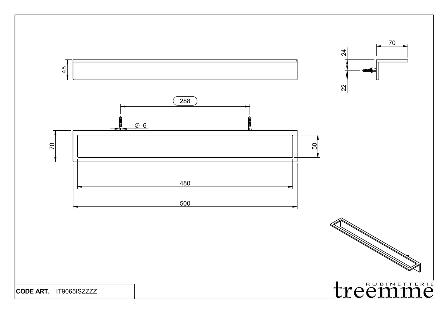 Treemme 22mm Полотенцедержатель 50 см, подвесной, цвет: нержавеющая сталь IT9065ISZZZZ